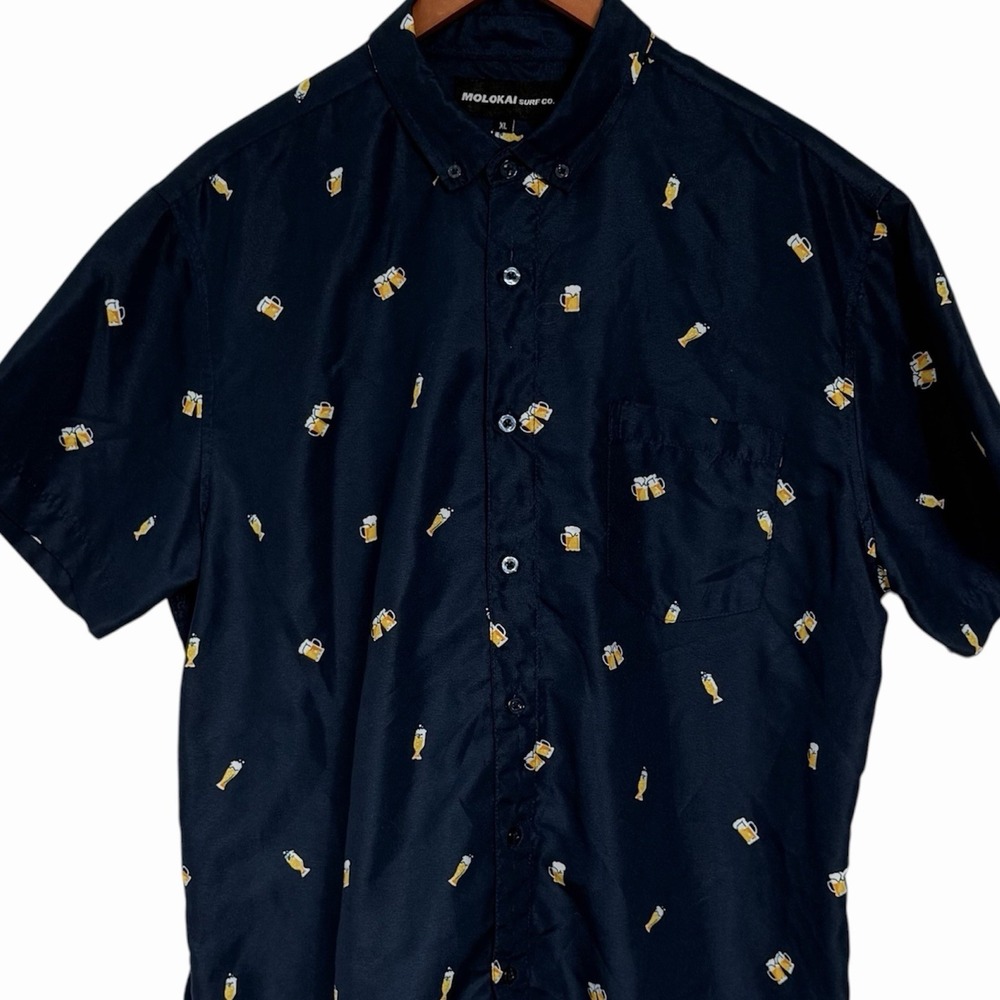 Molokai Surf Co Shirt Beers Brews Draft Beers Button Down Short Sleeve Blue XL